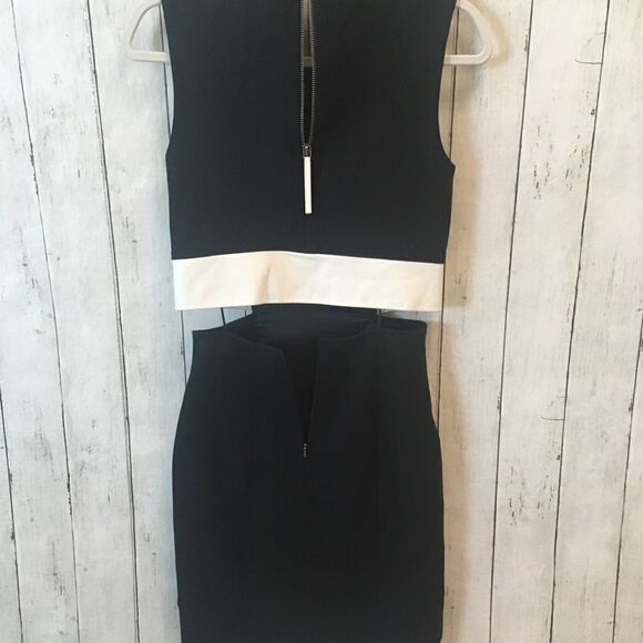 Helmut Lang Sleeveless Wool Leather Trim Flex Suit Black White Size 0 - Picture 11 of 13